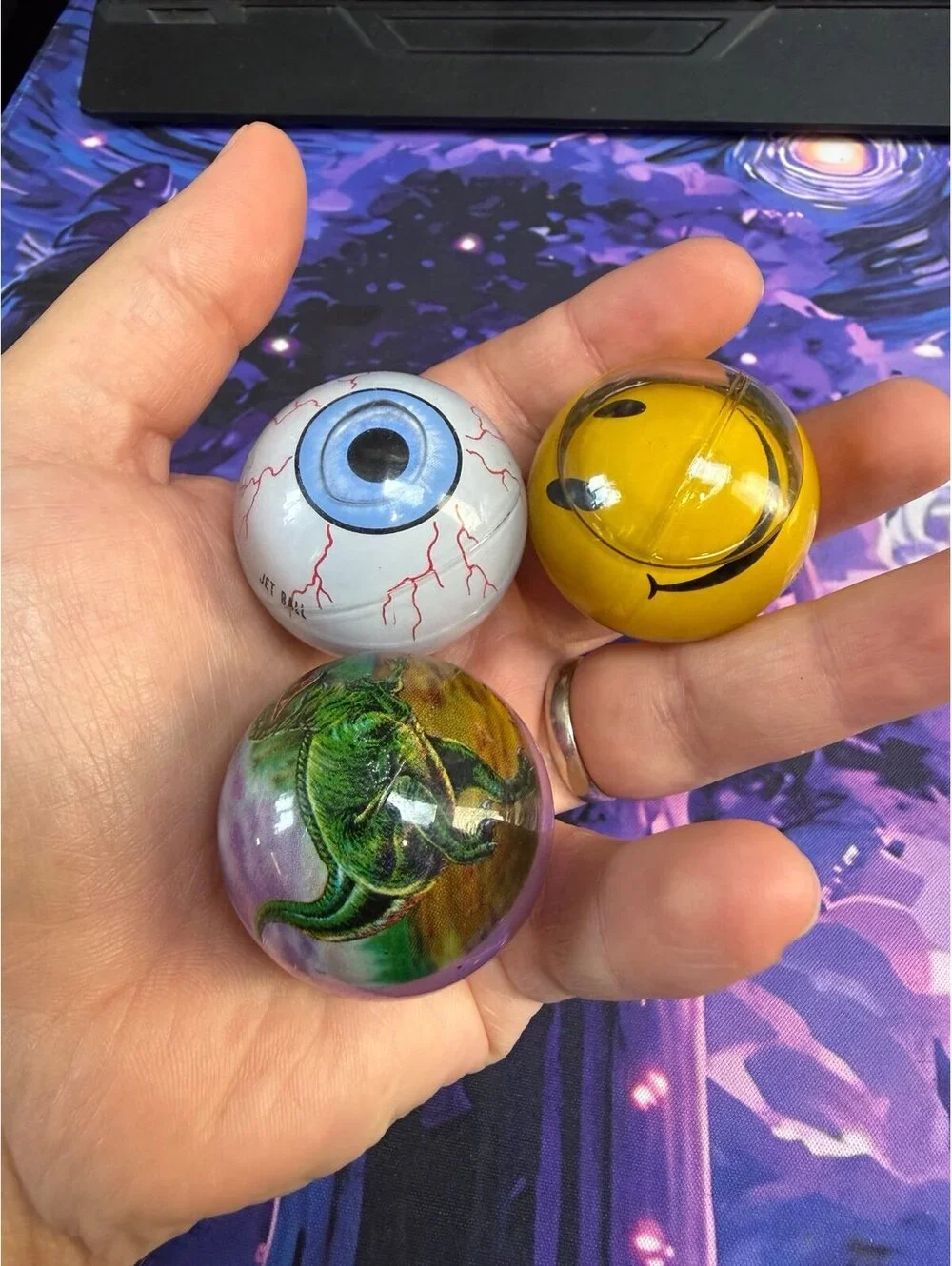 Vintage Jet Ball Lot of 3 Eyeball Smiley Dinosaur Novelty Balls Taiwan